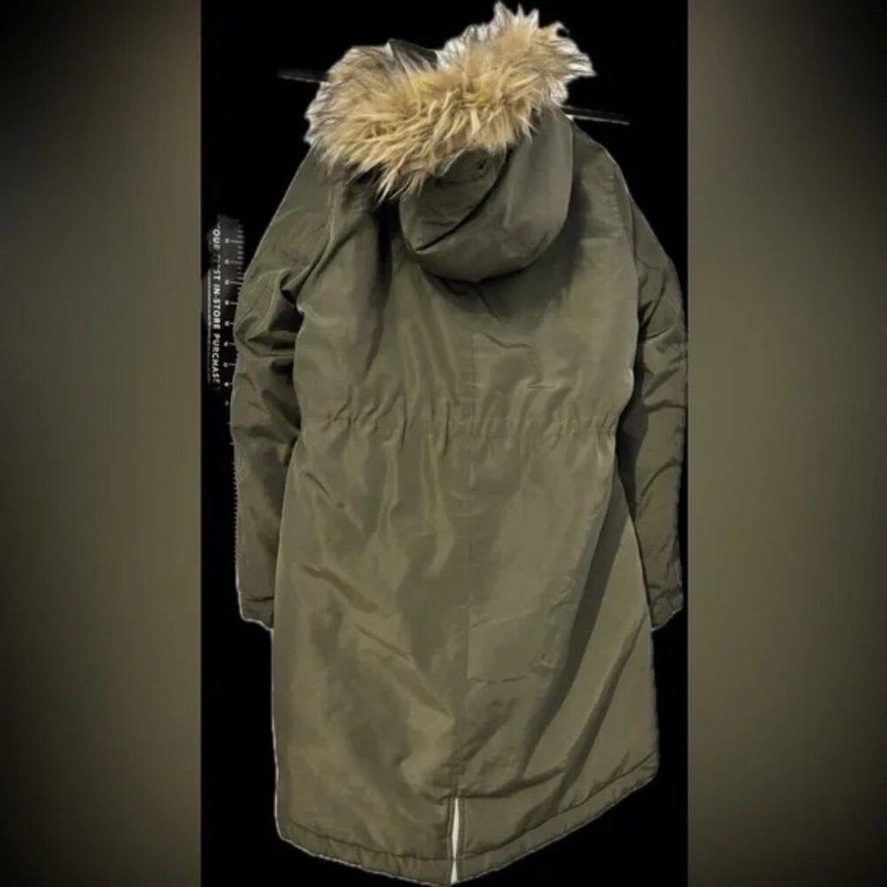 heavy weighted ladies tts L beautiful new Olive Green Parka with Faux Fur Trim - Picture 7 of 12